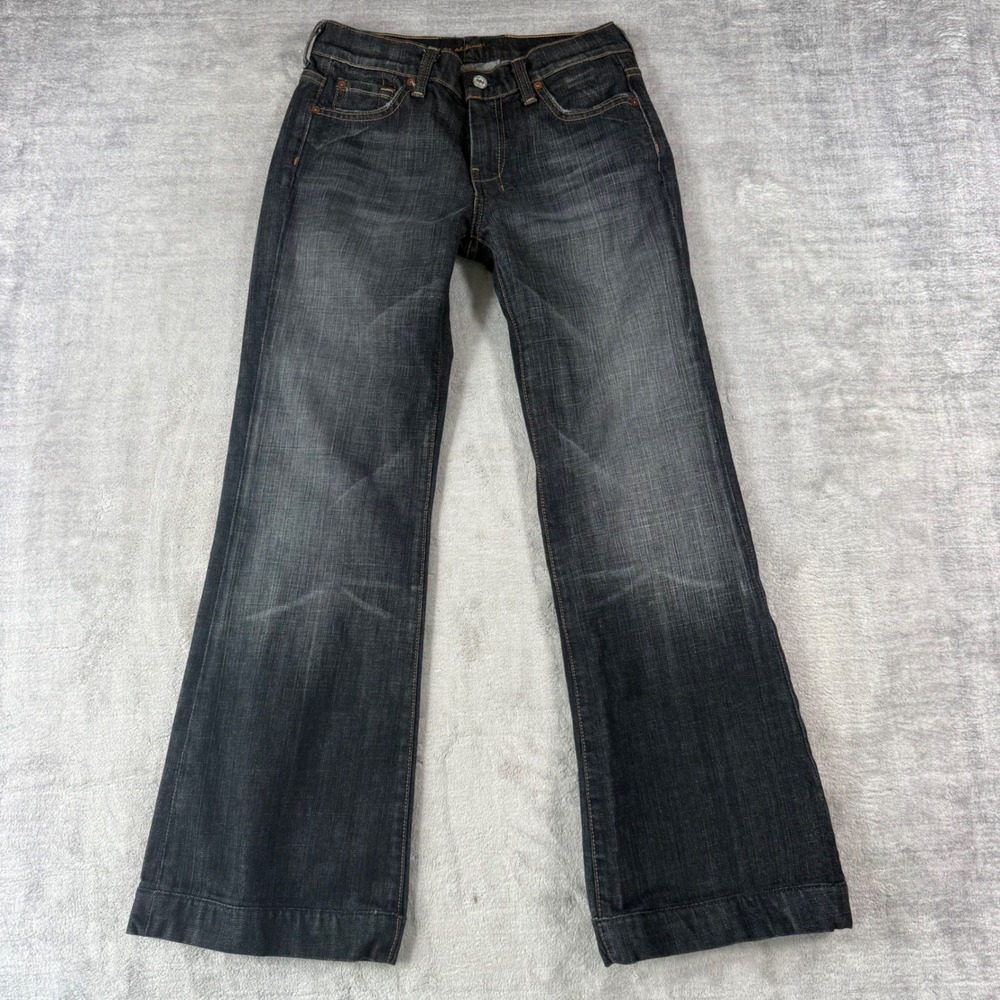 7 For All Mankind Jeans Womens 28 Black Denim Dojo Wide Leg Whiskered Flare Y2K